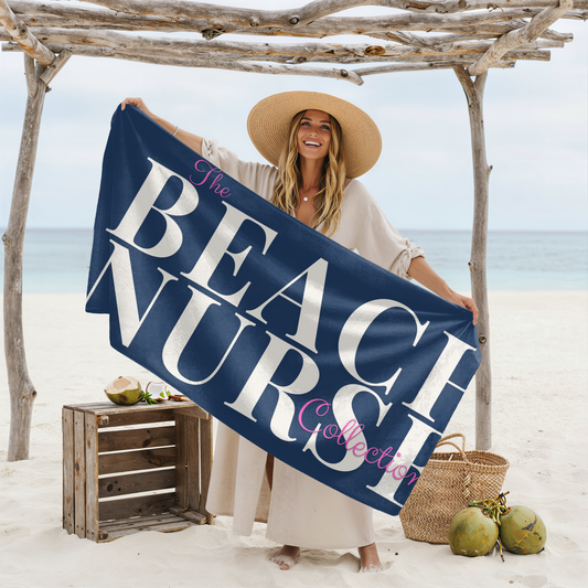BEACH NURSE™ Oversized Navy Beach Towel | Premium Nurse Beach & Pool Essential