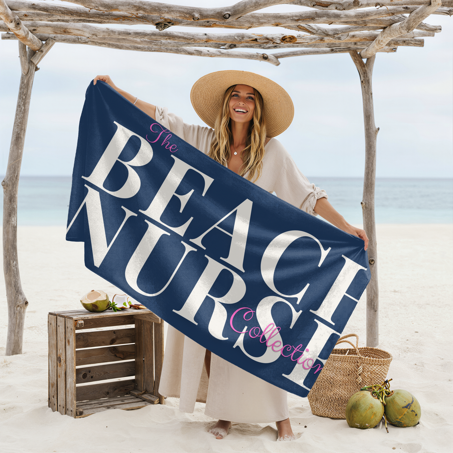 BEACH NURSE™ Oversized Navy Beach Towel | Premium Nurse Beach & Pool Essential