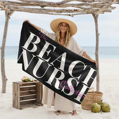 BEACH NURSE™ Oversized Black Beach Towel | Premium Nurse Beach & Pool Essential