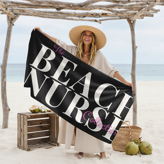 BEACH NURSE™ Oversized Black Beach Towel | Premium Nurse Beach & Pool Essential